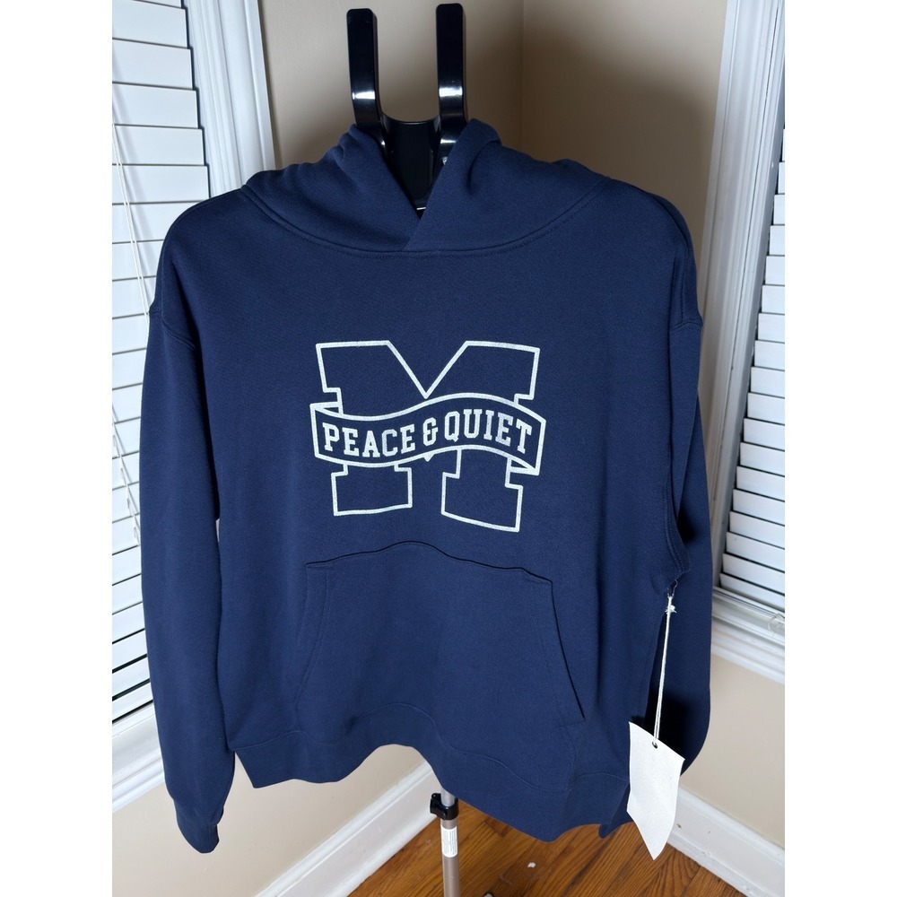 Museum of Peace & Quiet Navy Blue Cotton Graphic Hoodie Sweatshirt Medium NWT